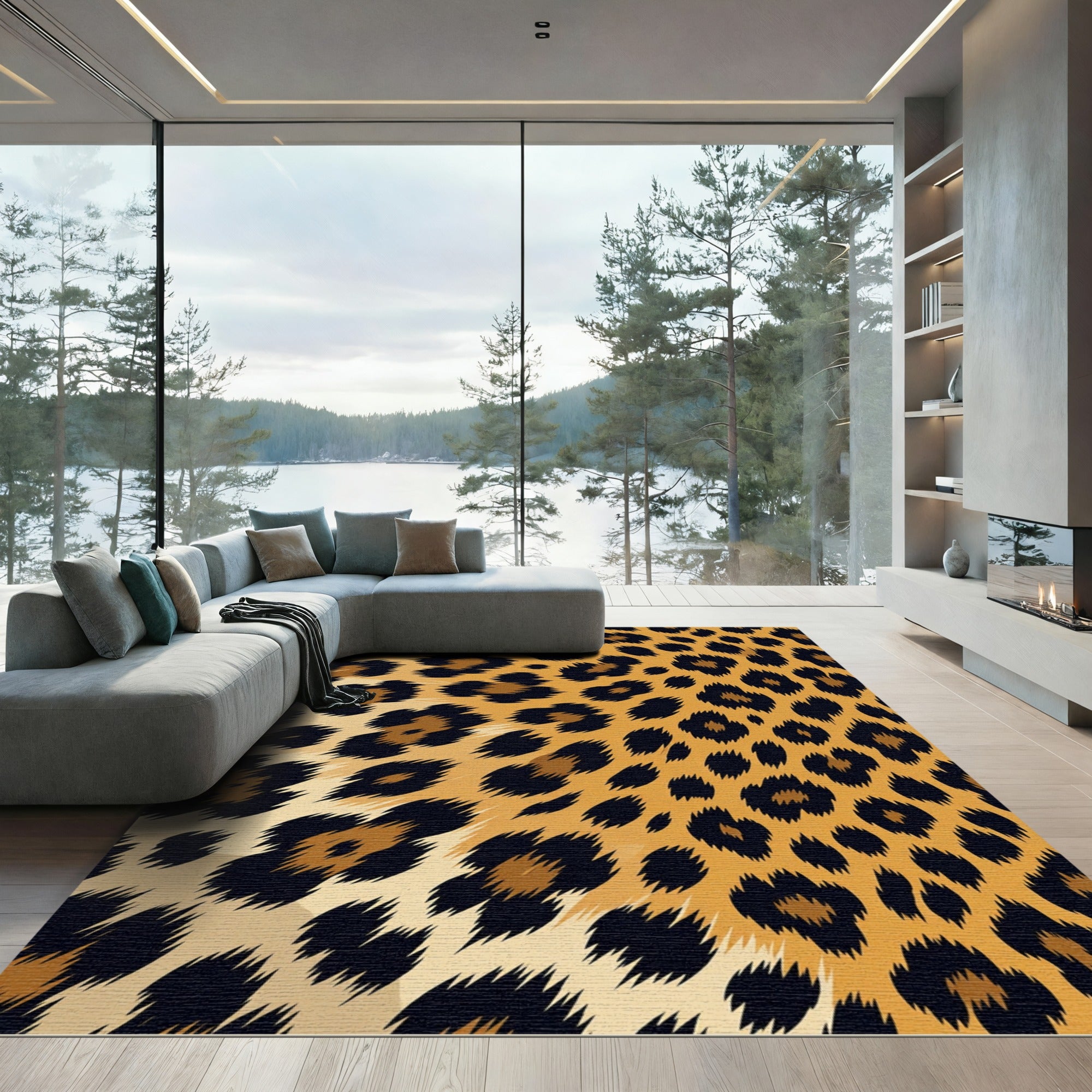 Bold Golden Leopard Spot Animal Skin Rug