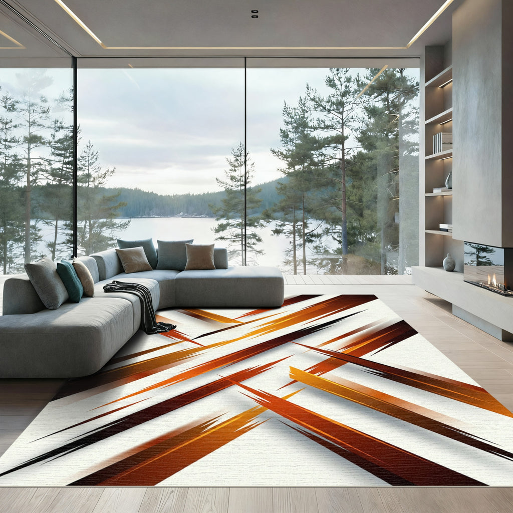 Modern Burnt Orange Abstract Diagonal Stripe Rug