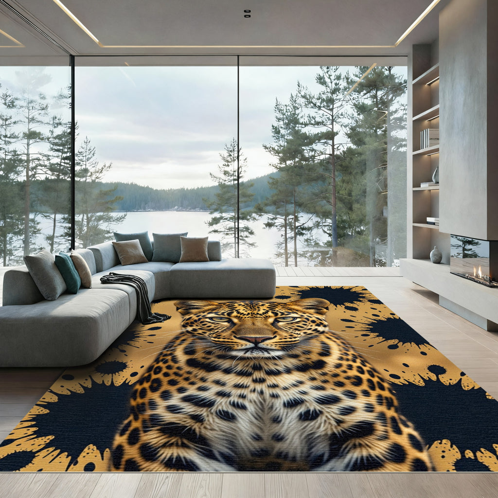 Golden Leopard Splatter Court Rug