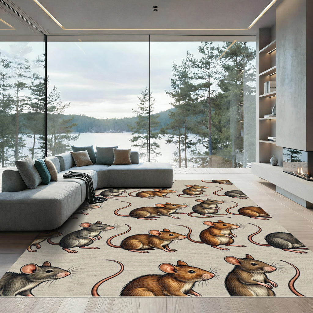 Whimsical Mouse Sketch Neutral Repeat Rug