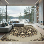 Beige Floral Mandala Ornate Medallion Rug