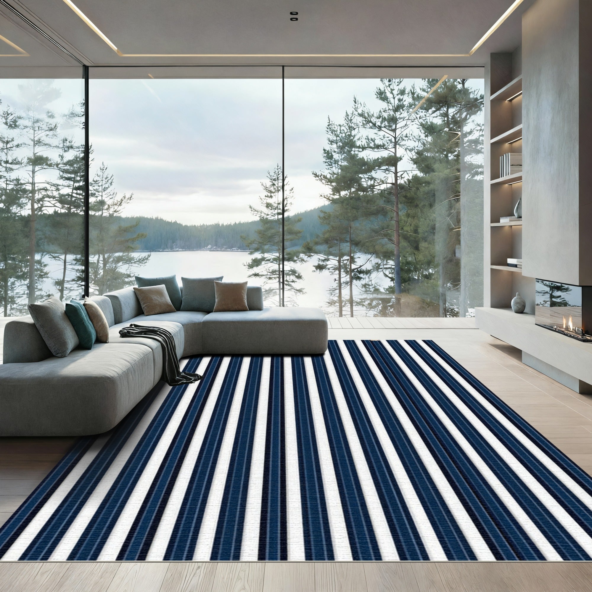 Navy White Pinstripe Elevation Rug