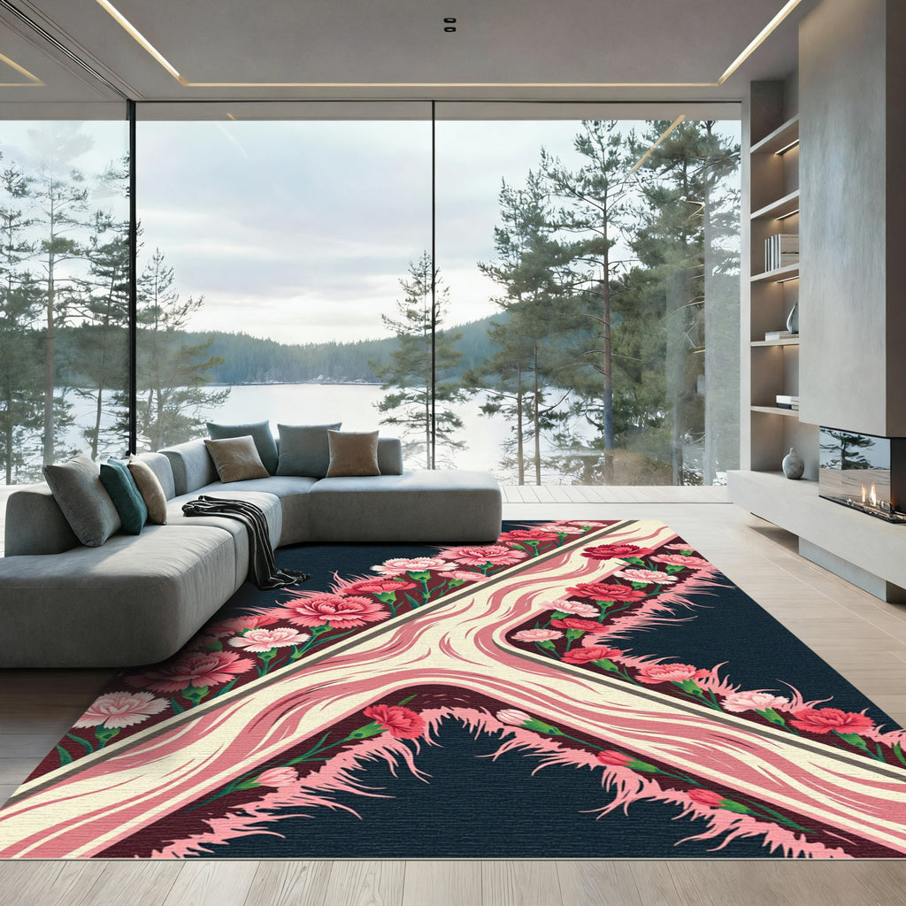 Pink Carnation Floral Wave Rug