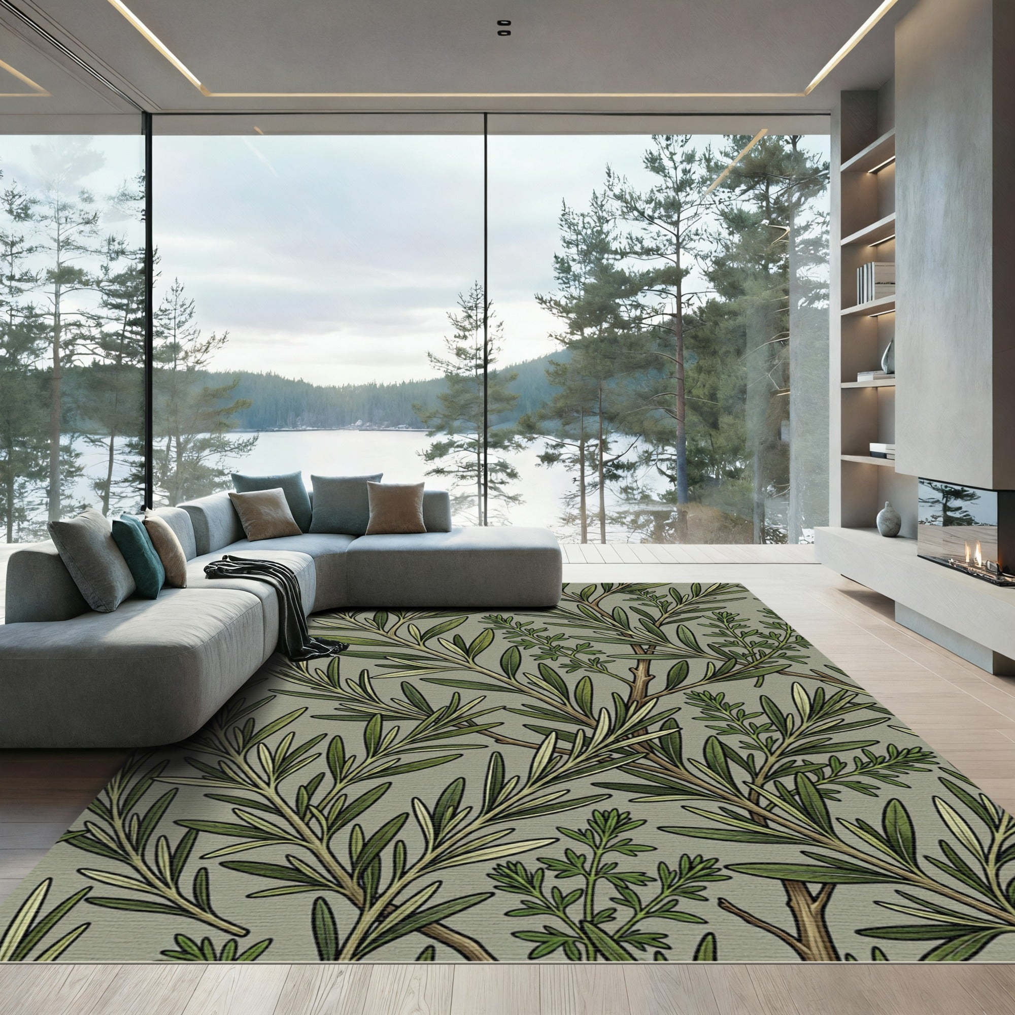 Sage Botanical Rosemary Leaf Foliage Rug