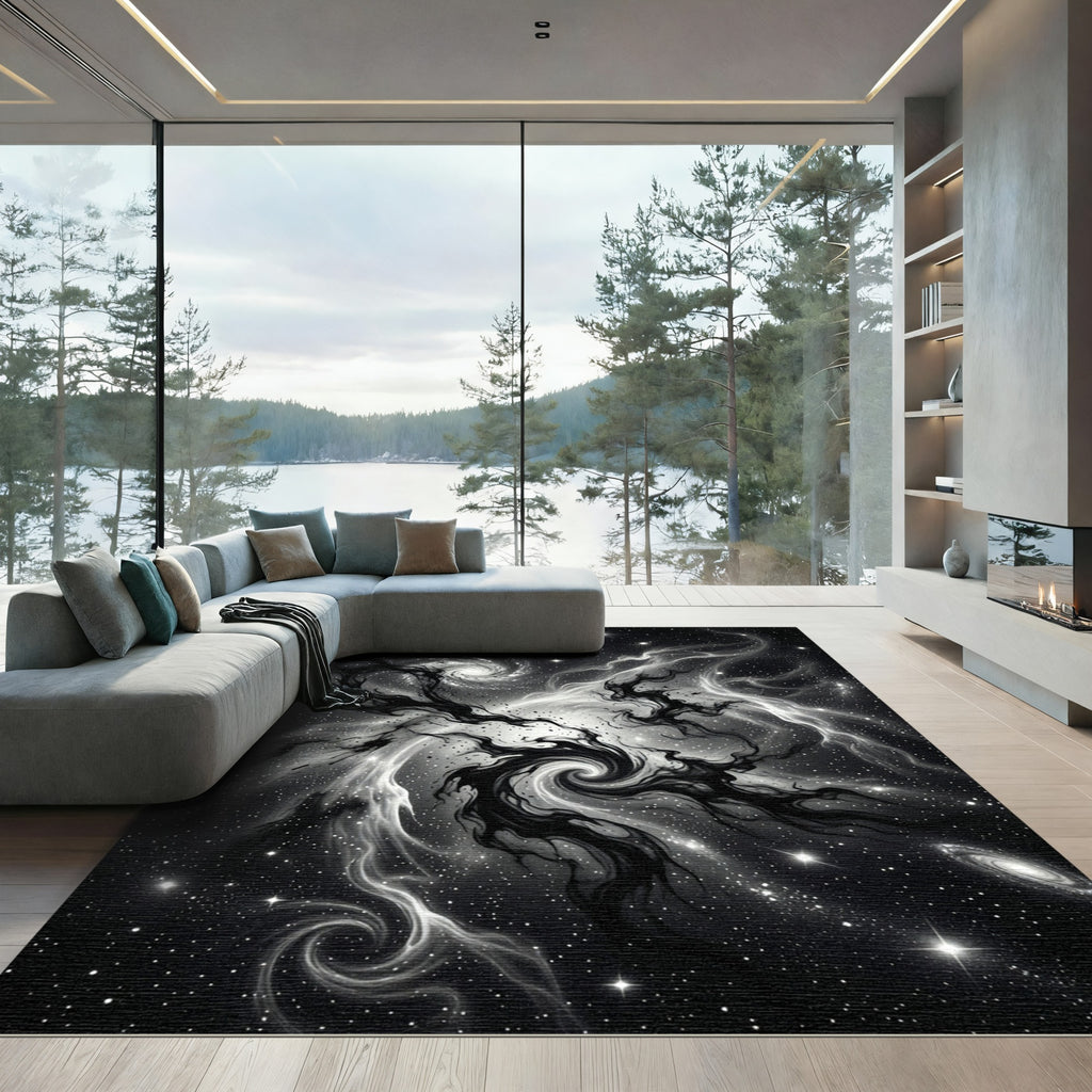 Cosmic Swirl Dark Nebula Stars Rug