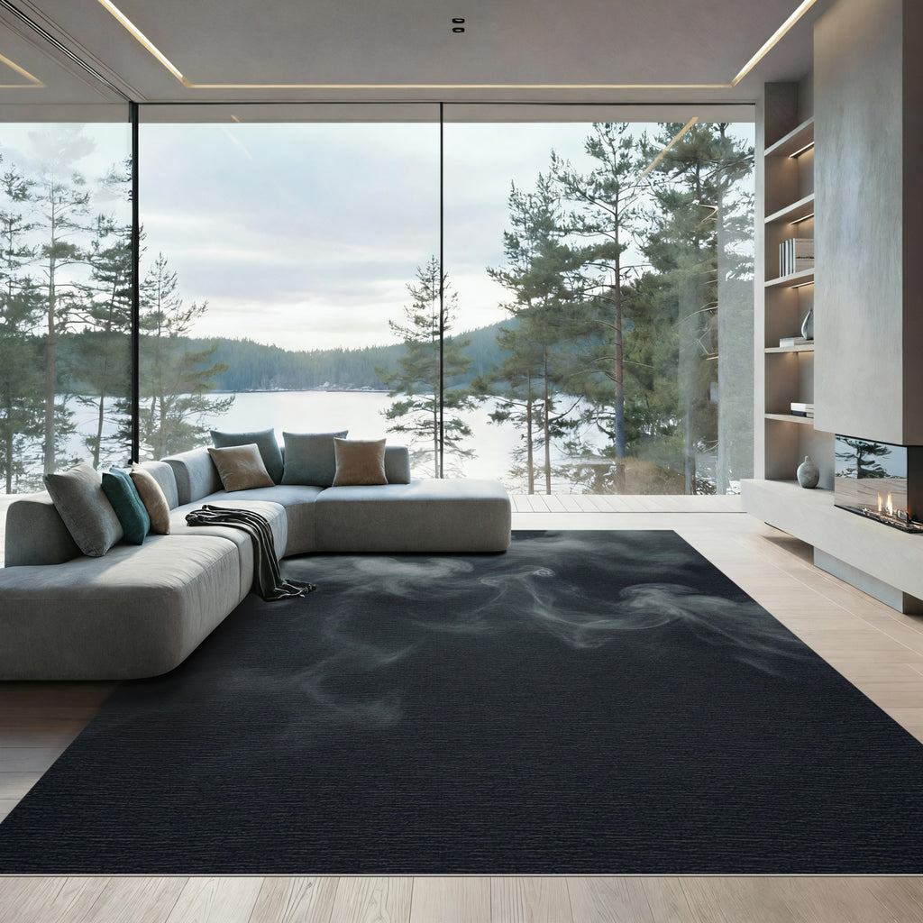 Dark Gray Swirling Smoke Abstract Rug