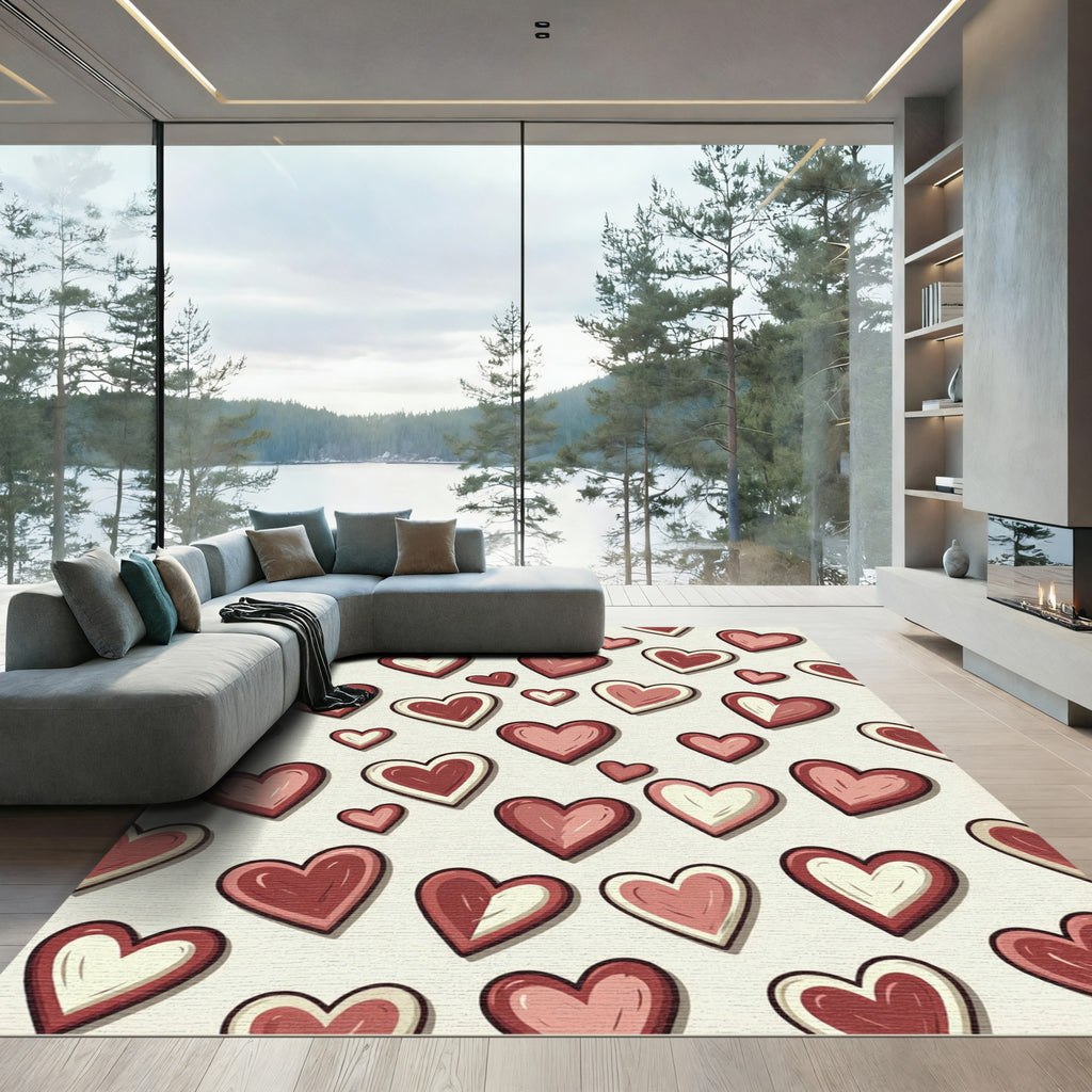 Whimsical Painted Red Heart Array Rug