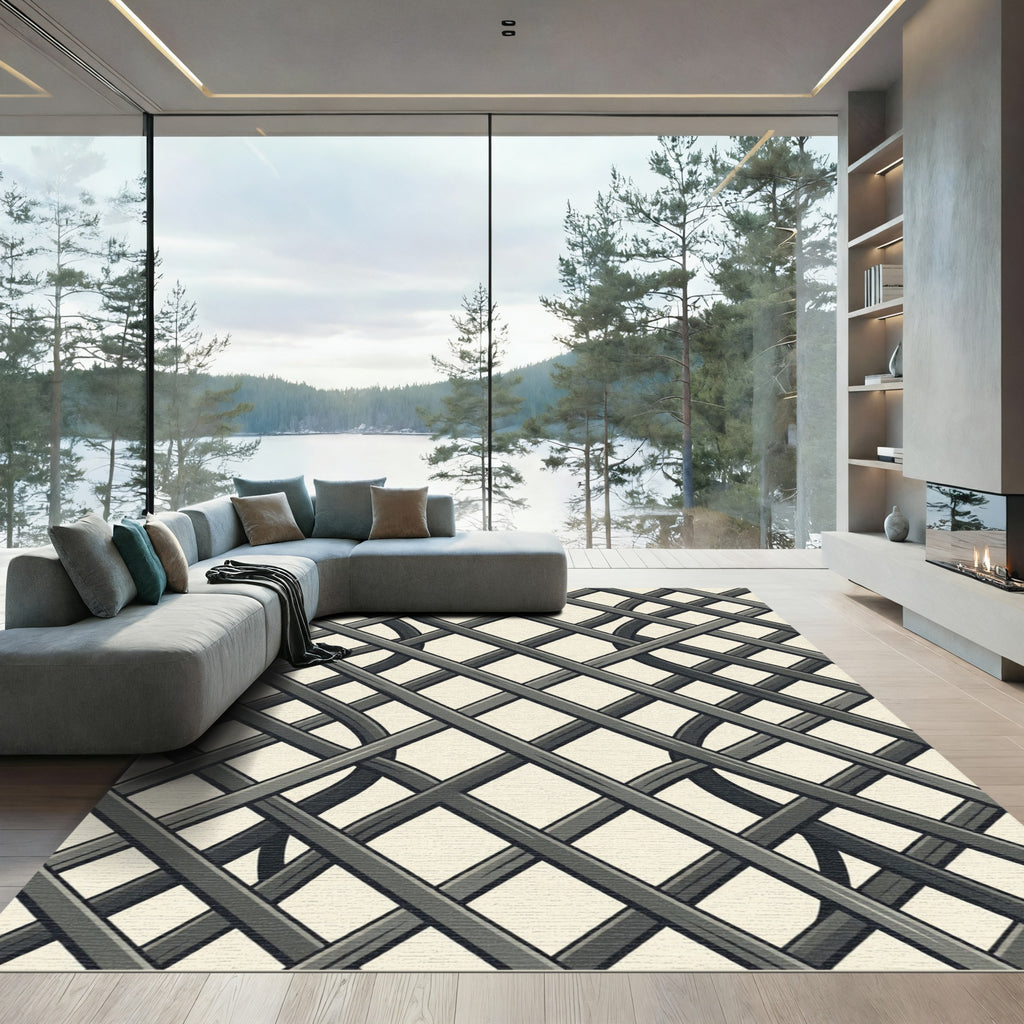 Dark Gray Interwoven Lattice Pattern Rug
