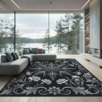 Monochrome Silver Floral Iris Medallion Rug