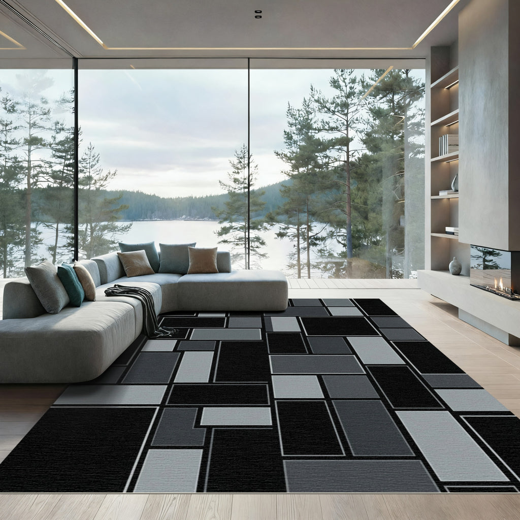 Monochrome Geometric Composition Rectangles Rug