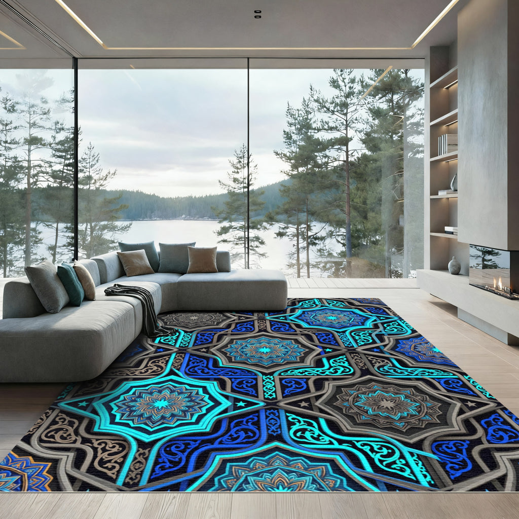 Intricate Blue Star Medallion Rug