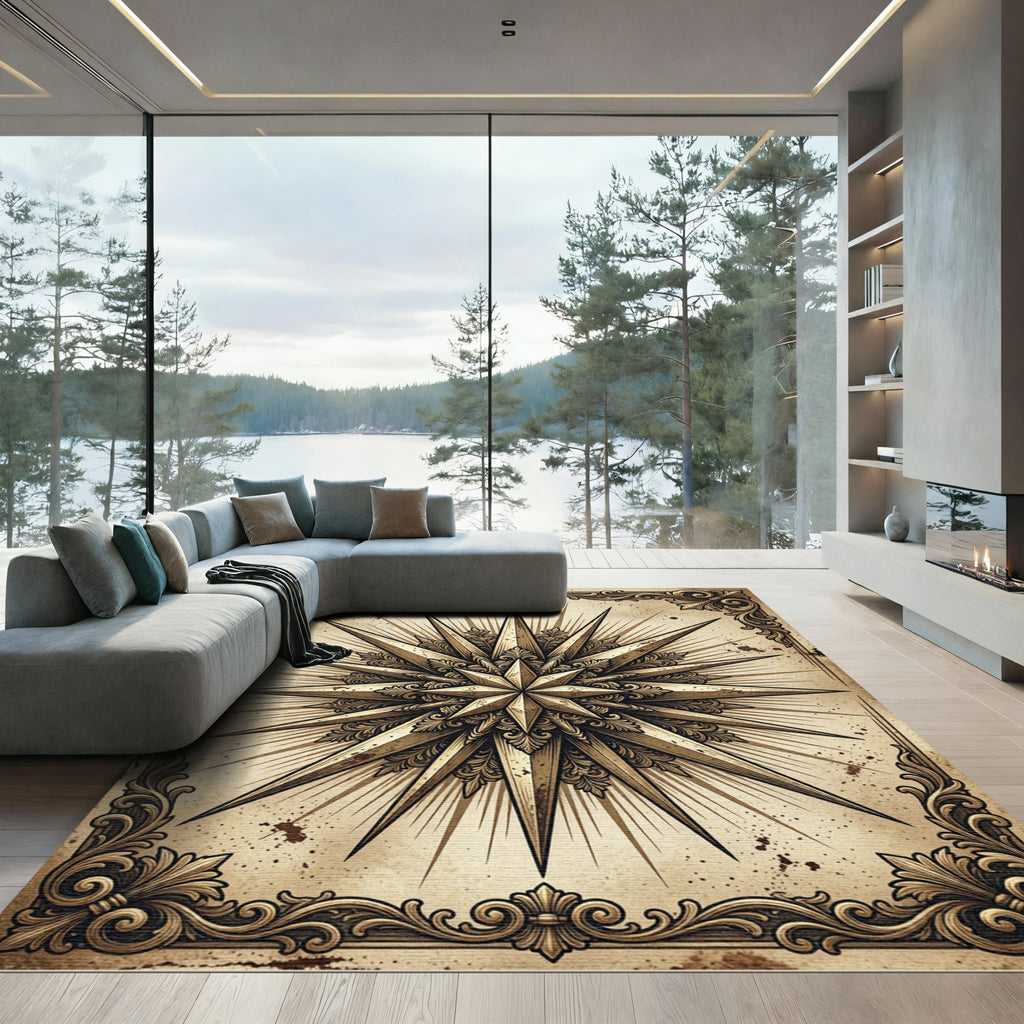Vintage Golden Compass Star Medallion Rug