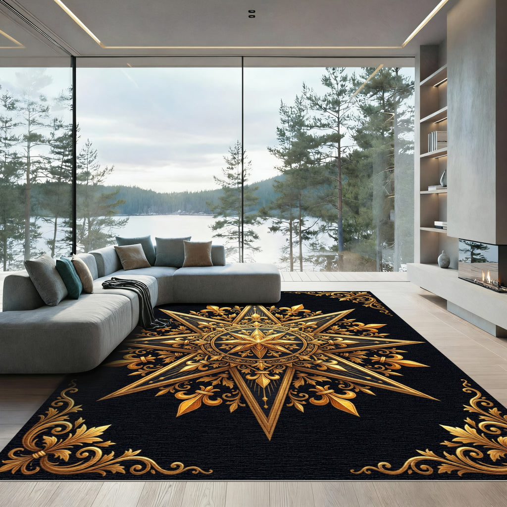 Regal Gold Fleur-de-lis Sunburst Rug