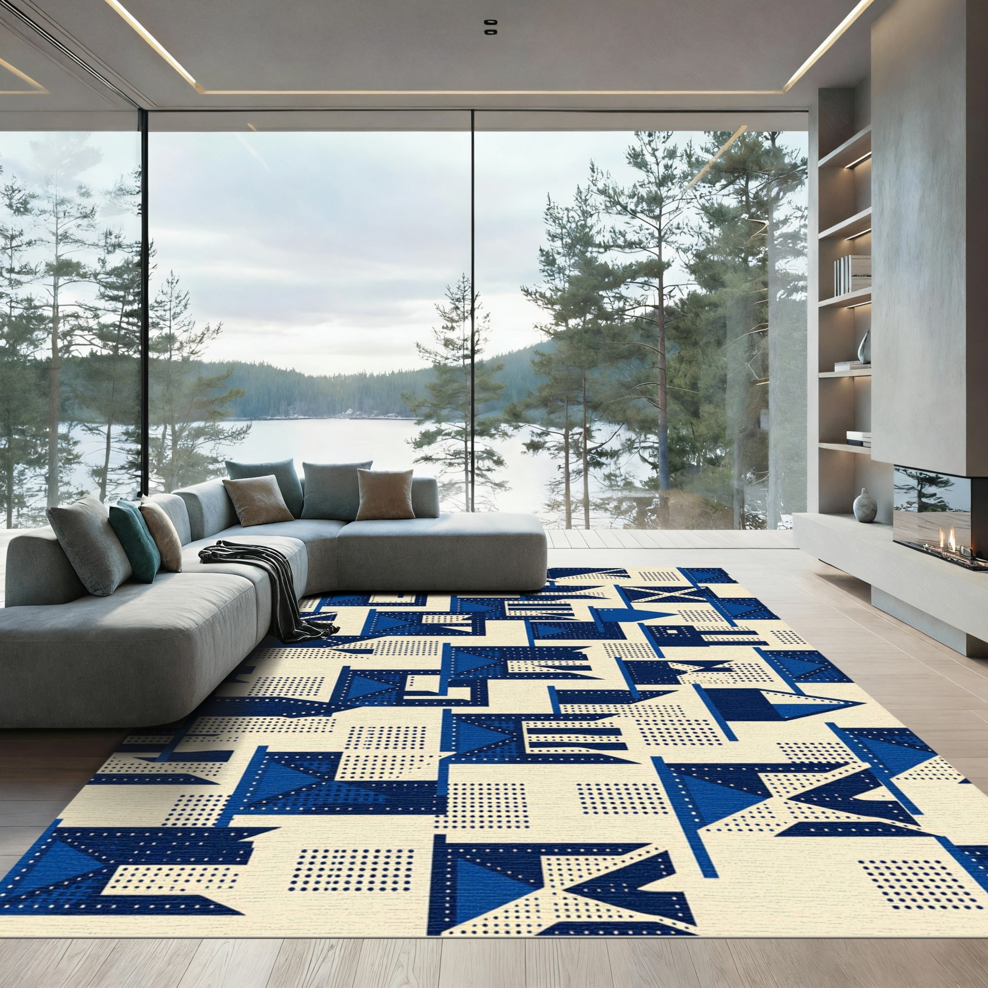 Geometric Navy Blue Maritime Flag Rug
