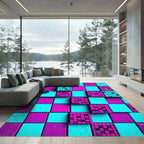 Neon Pixel Grid Abstract Mosaic Rug