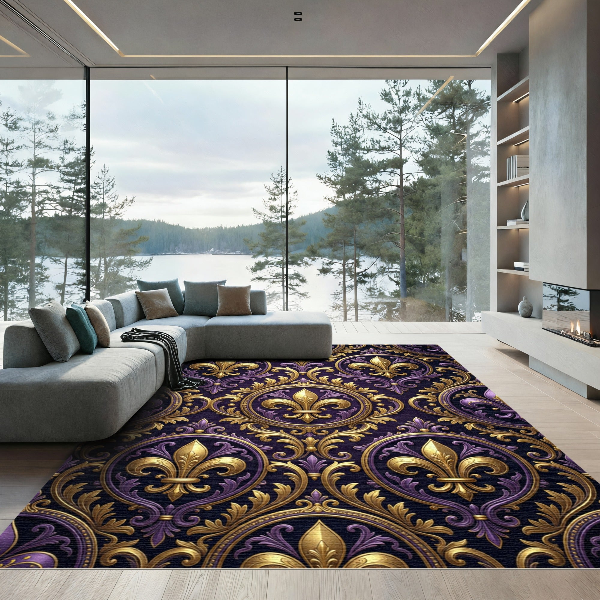 Royal Purple Gold Fleur de Lis Rug