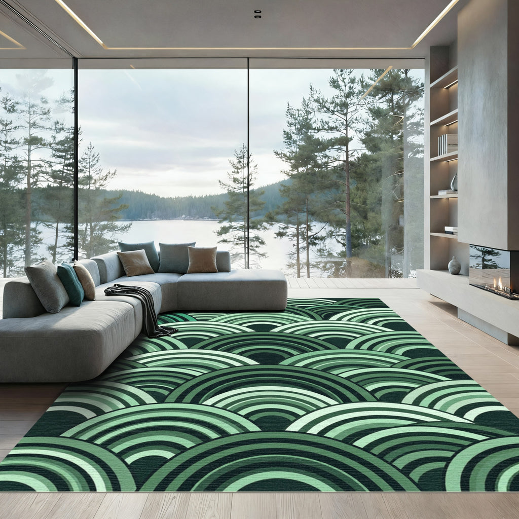Green Gradient Arching Waves Rug