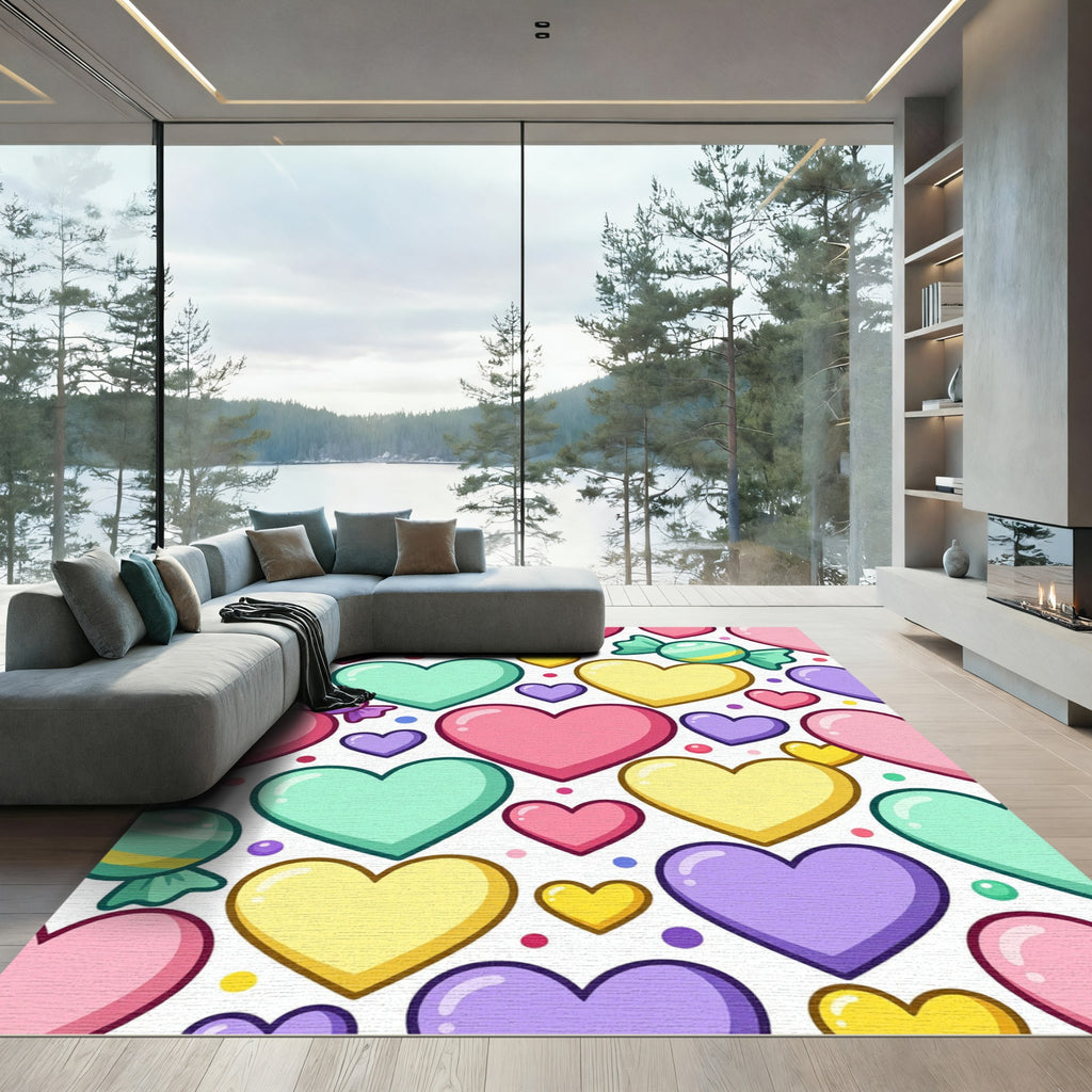 Playful Pastel Hearts and Candy Rug