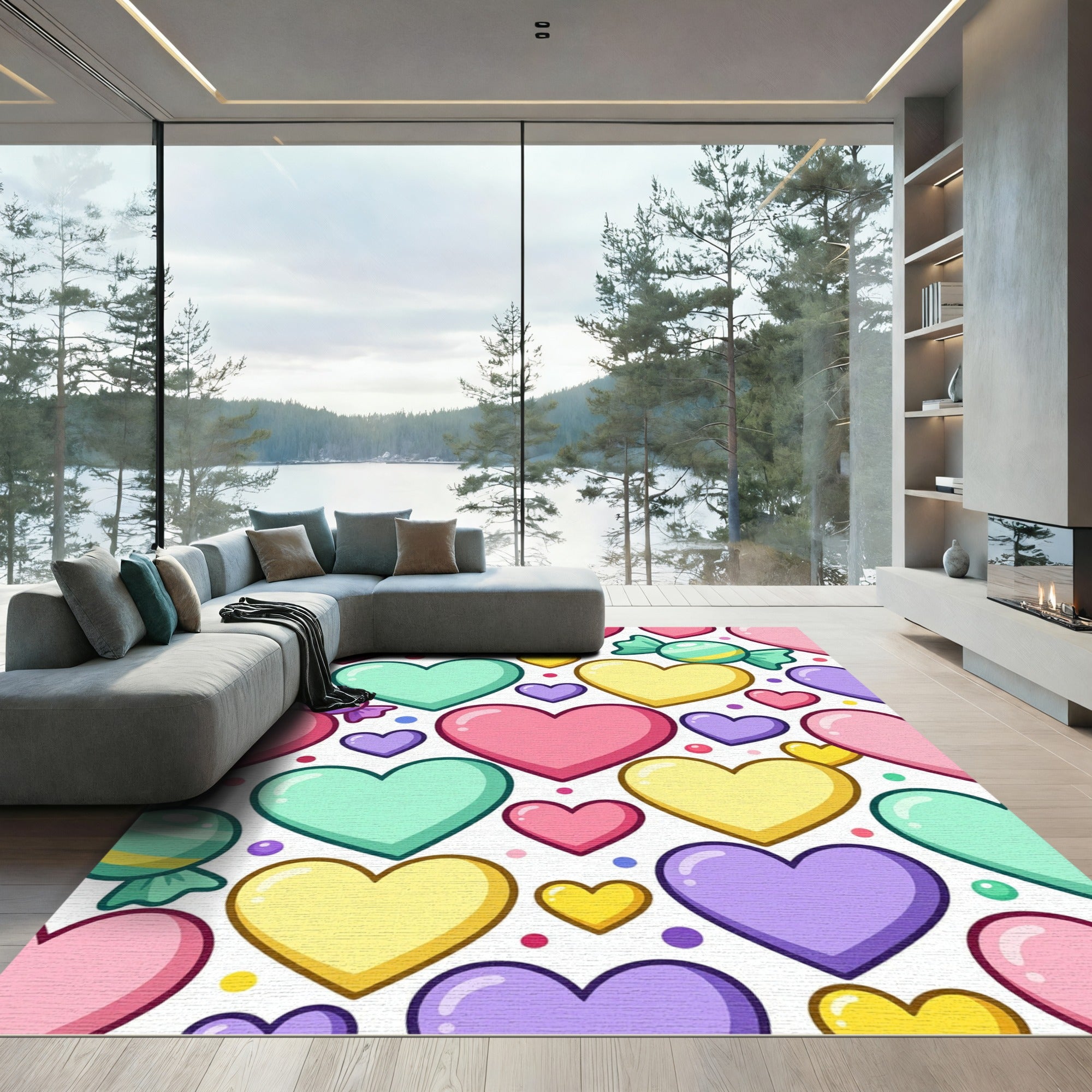 Playful Pastel Hearts and Candy Rug
