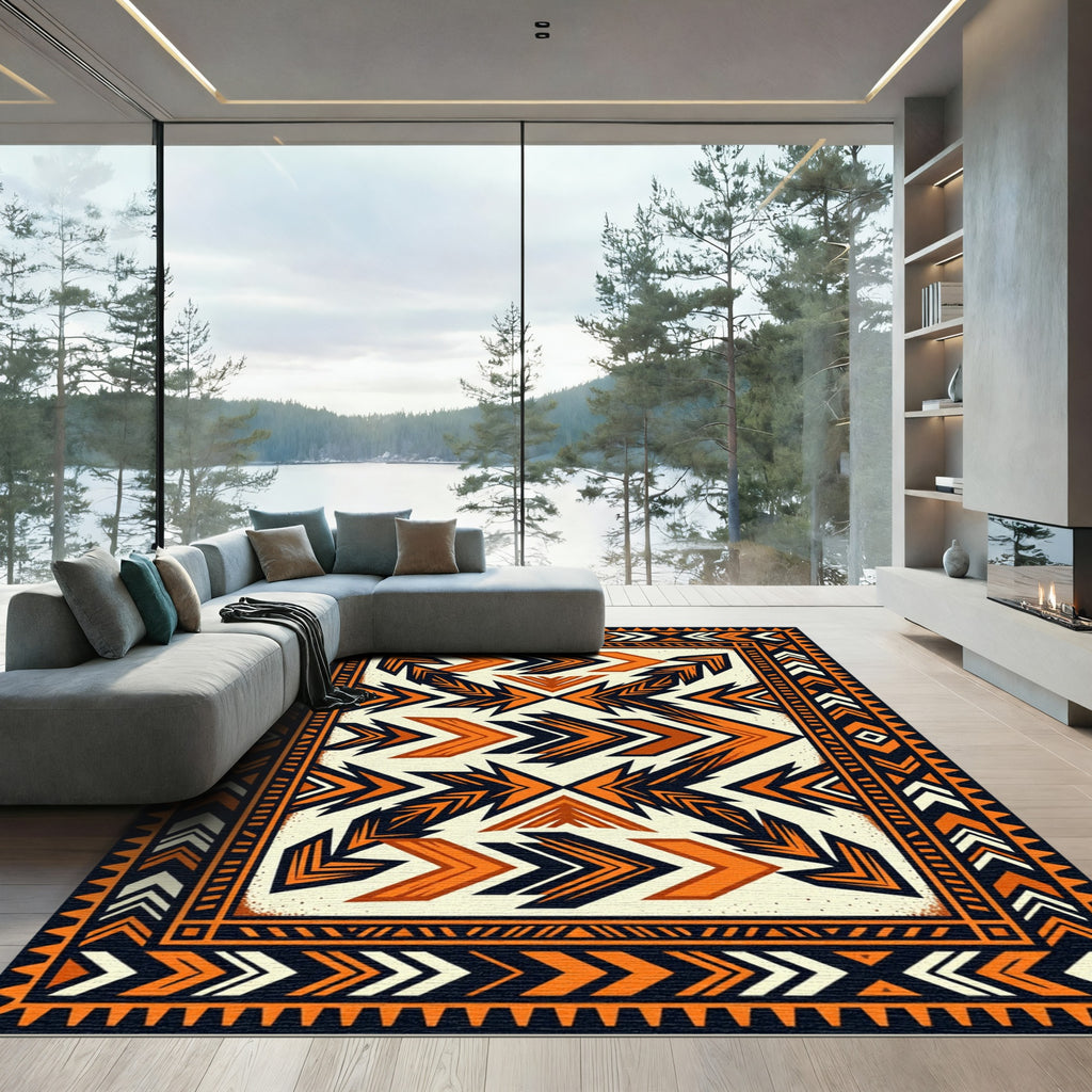 Geometric Amber Black Tribal Chevron Rug