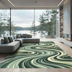 Earthy Green Wavy Abstract Ribbons Rug