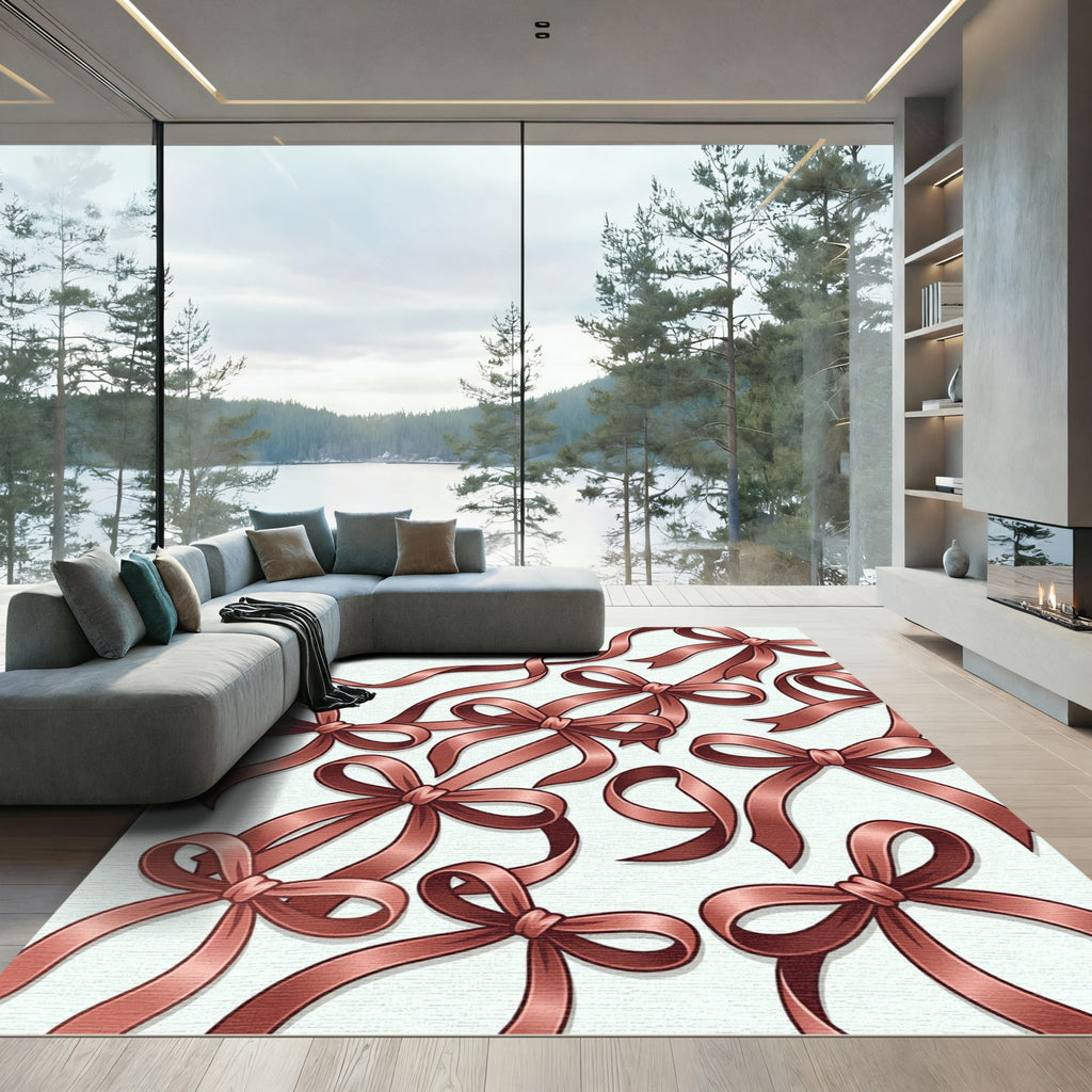 Elegant Rose Gold Ribbon Bows Rug