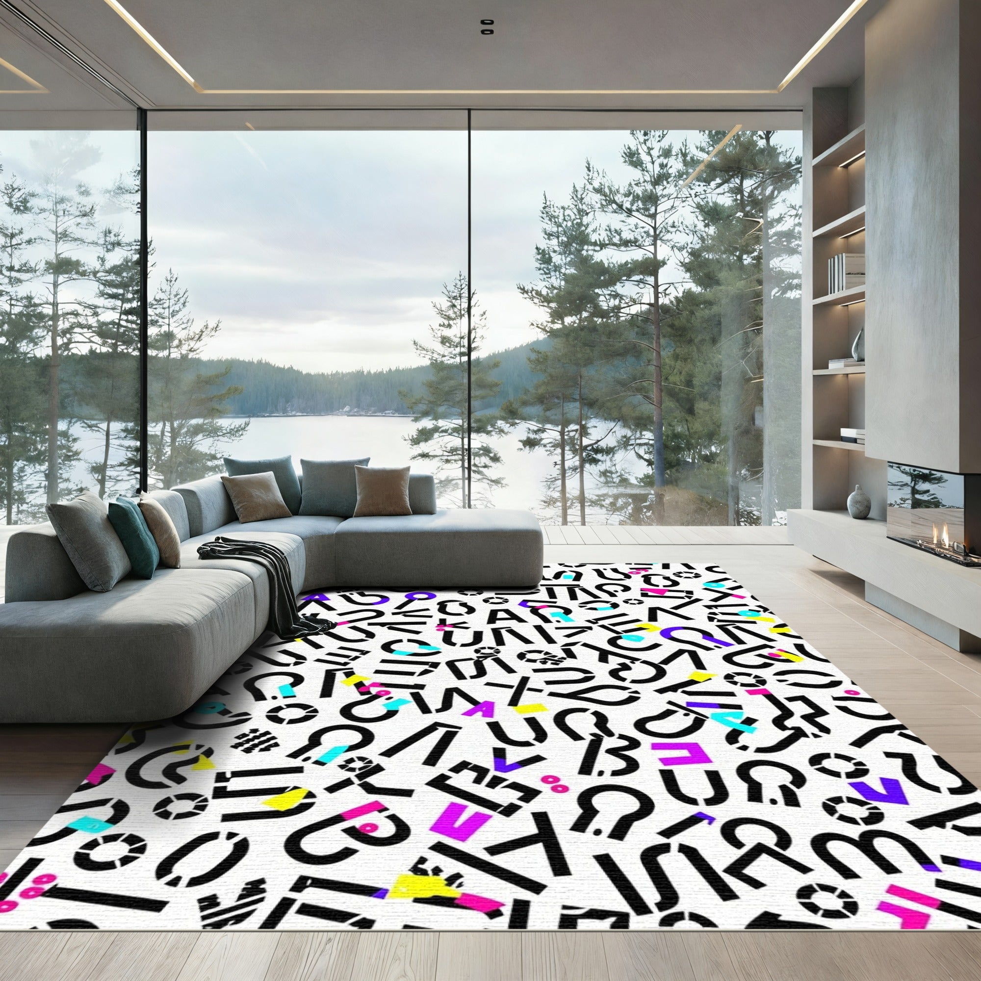 Colorful Abstract Alphabet Collage Rug