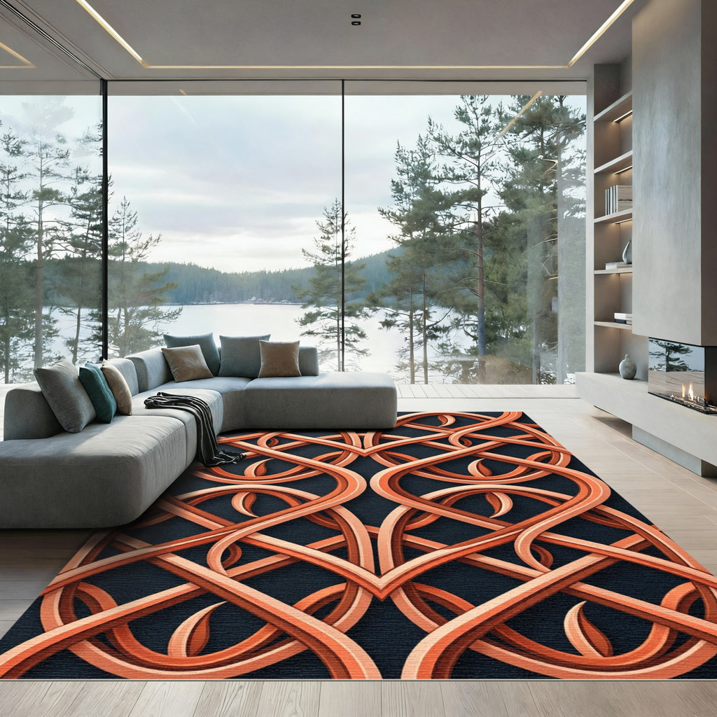 Copper Intertwined Geometric Lattice Rug