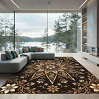 Ornate Starry Floral Sepia Mandala Rug