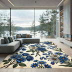 Deep Blue Floral Bouquet Accents Rug