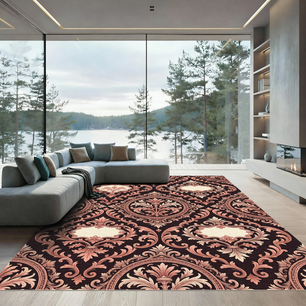 Damask Rose Scroll Work Rug