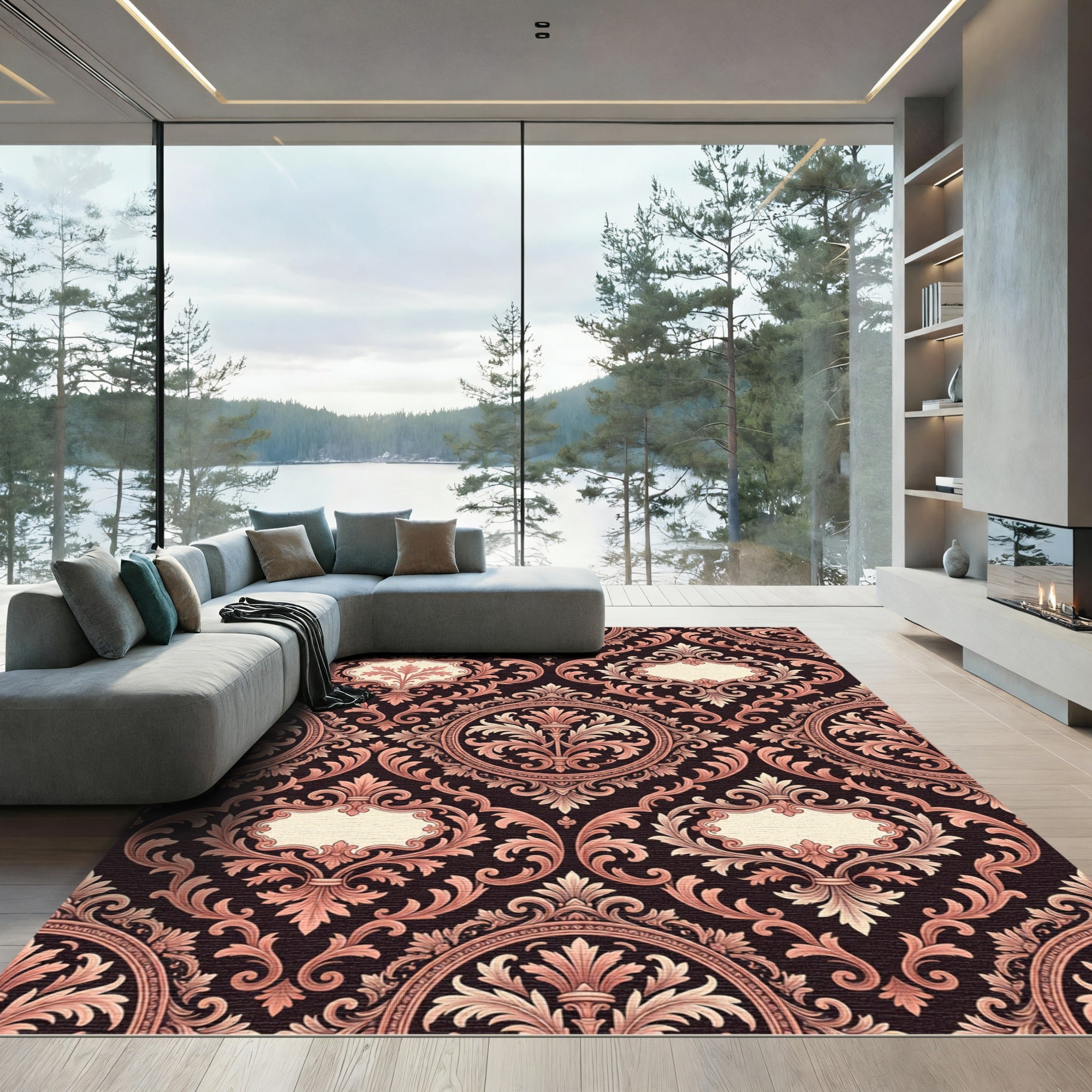 Damask Rose Scroll Work Rug