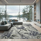 Monochromatic Lilac Blossom Botanical Illustration Rug