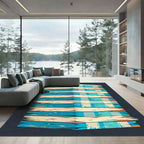 Modern Teal and Cream Layered Block Rug