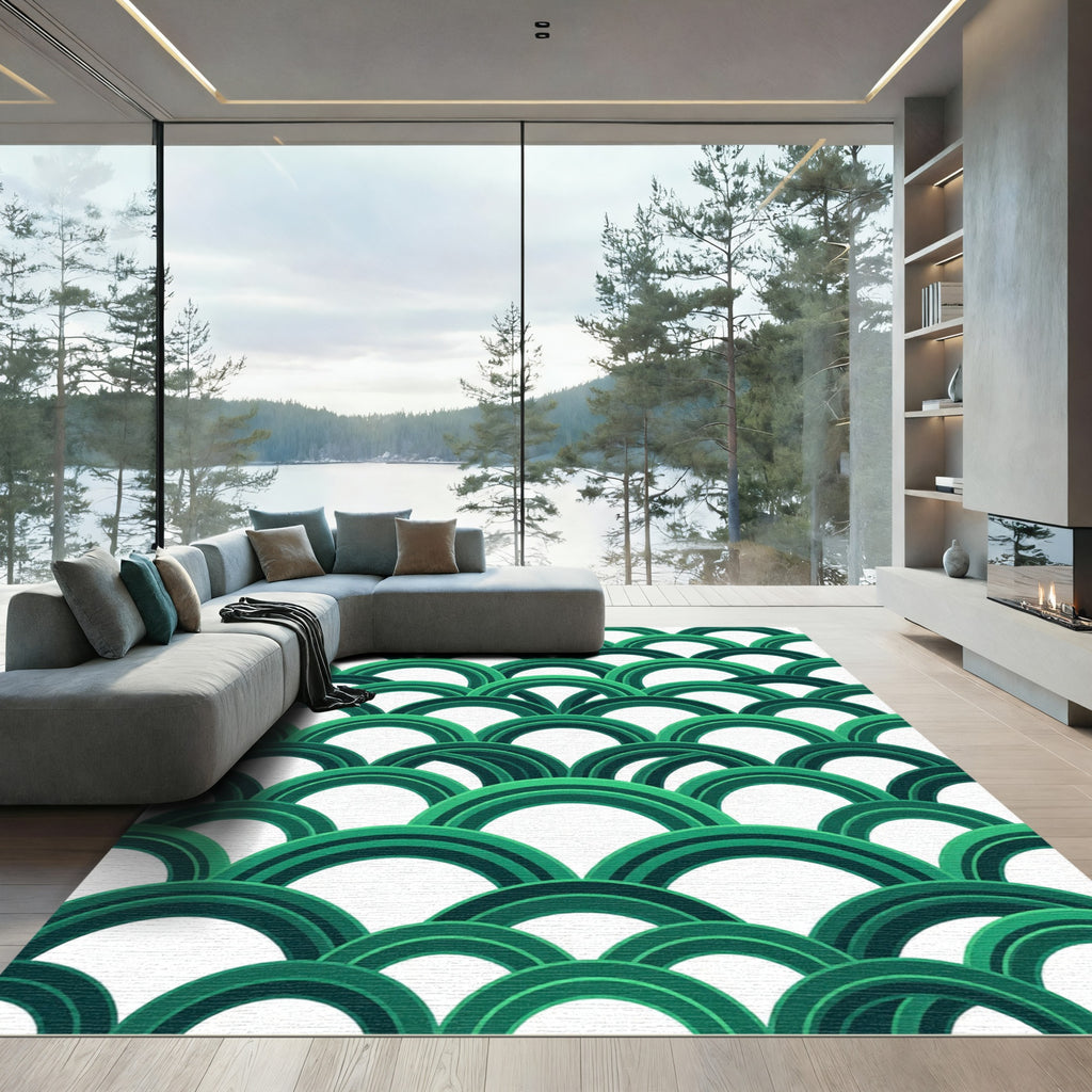 Modern Emerald Green Arched Scale Rug