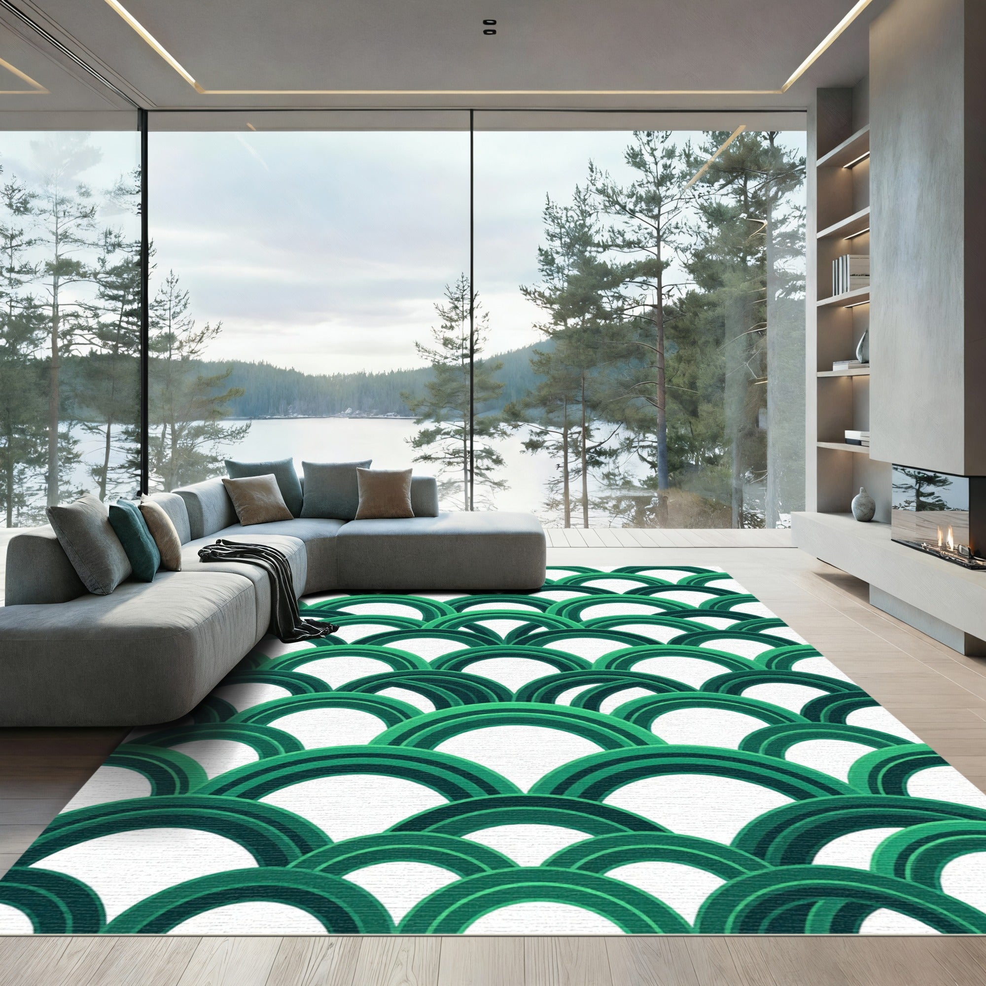 Modern Emerald Green Arched Scale Rug