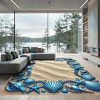 Coastal Blue Seashell Starfish Frame Rug