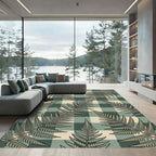 Green Beige Fern Buffalo Plaid Rug