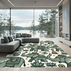Sage Green Elephant Lotus Boho Illustration Rug