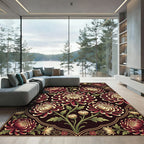 Deep Red Chrysanthemum Floral Symmetry Rug
