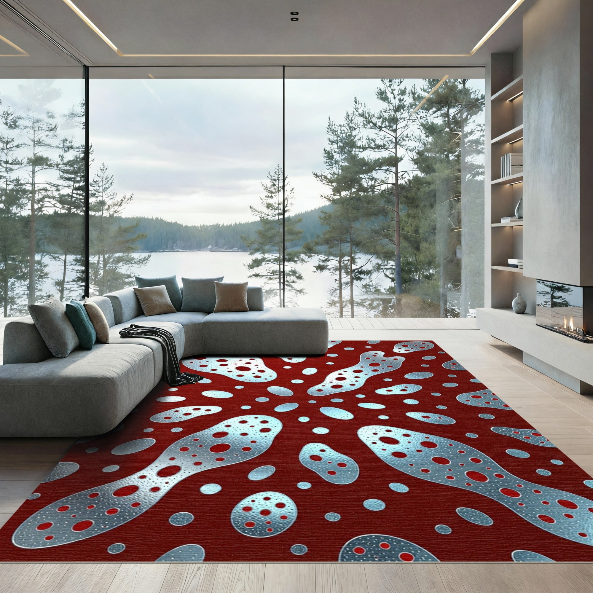 Crimson Red Cell Organic Abstract Rug