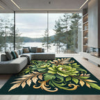 Elegant Sage Floral Botanical Scroll Rug
