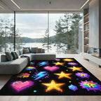 Vibrant Neon Retro Pixel Icon Art Rug