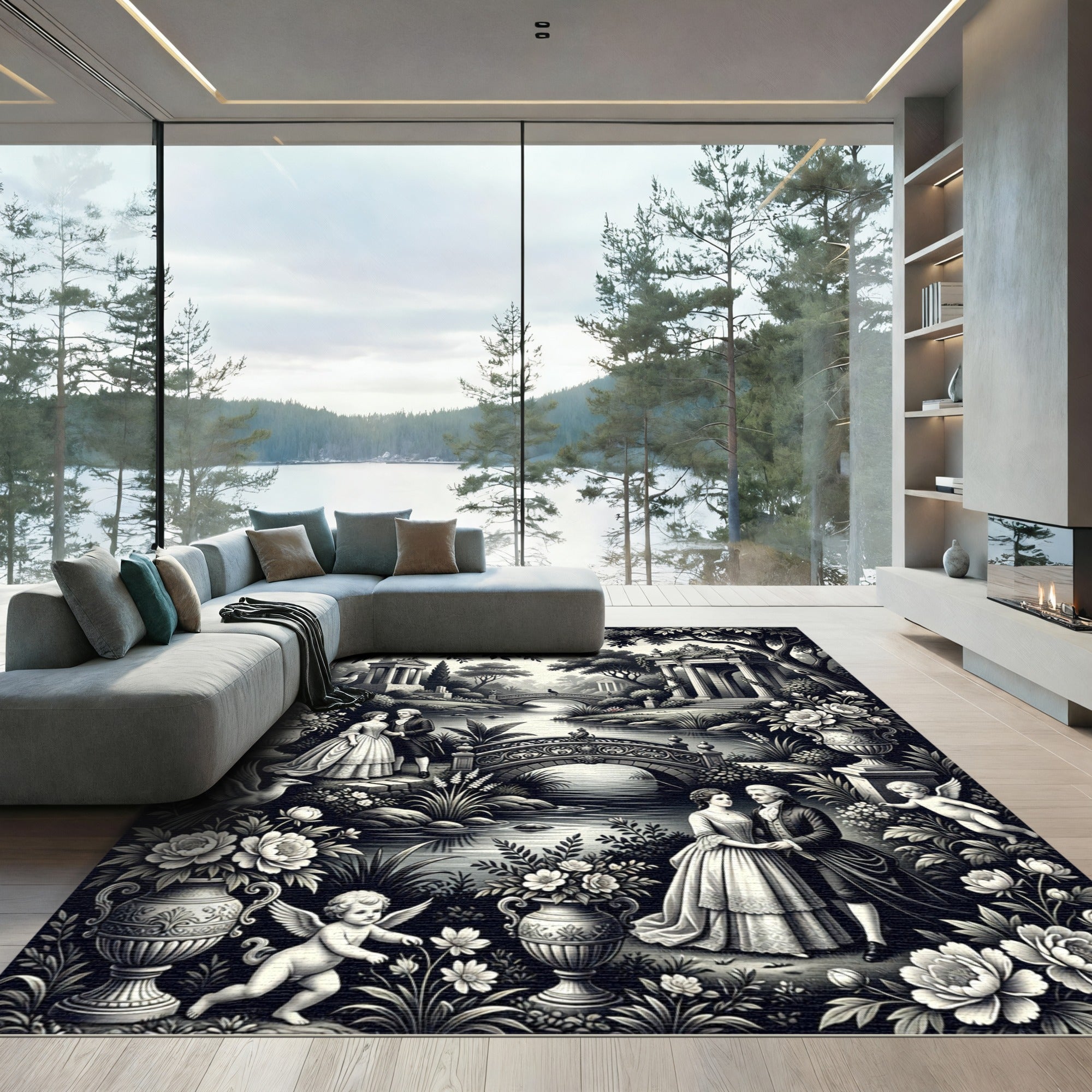 Vintage Garden Romance with Cherubs and Birds Rug