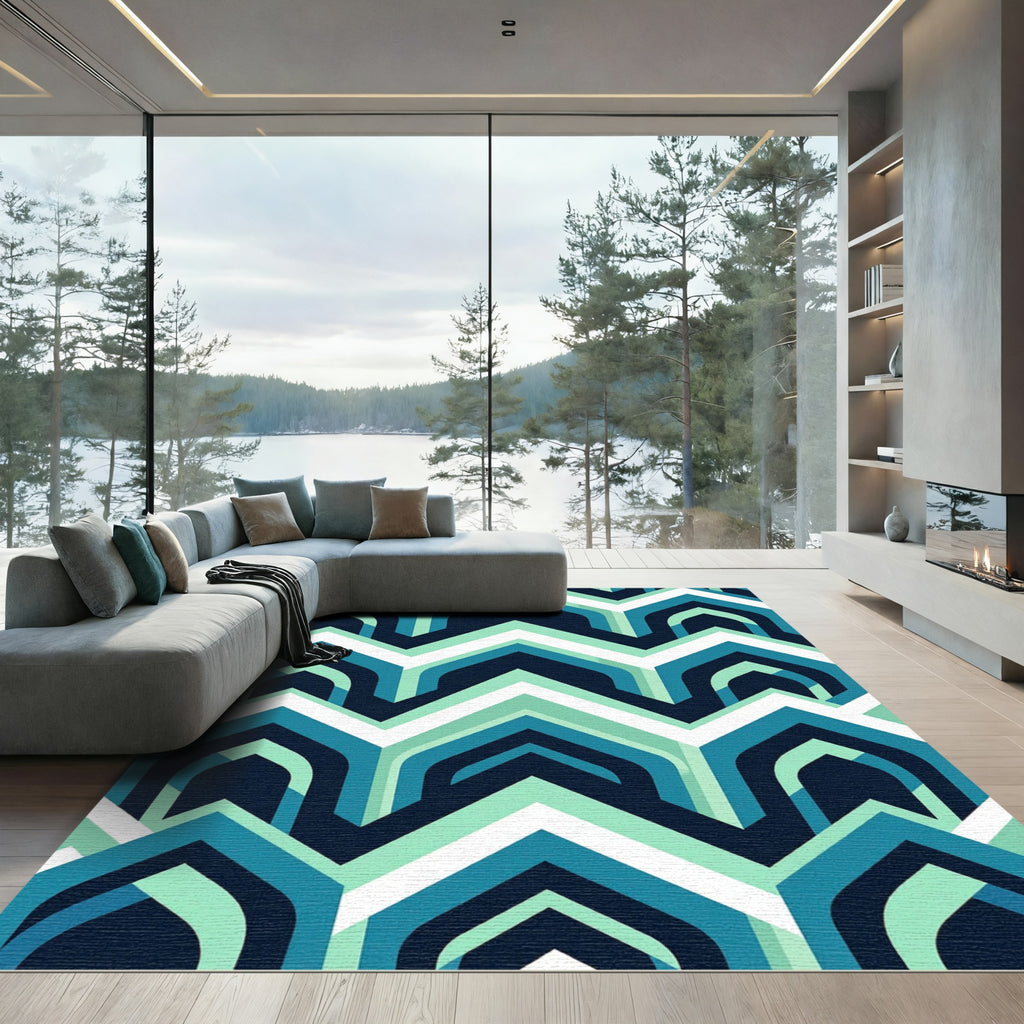 Deep Teal Arc Chevron Composition Rug