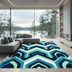 Deep Teal Arc Chevron Composition Rug