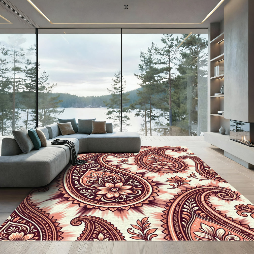 Coral Paisley Floral Medallion Rug