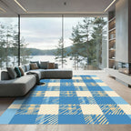 Blue and Cream Gingham Check Grid Rug