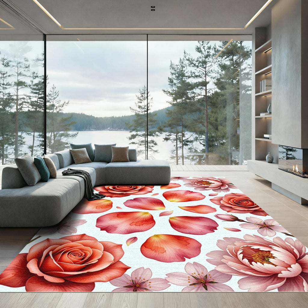 Coral Rose Petal Scatter Rug