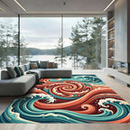 Abstract Crimson Teal Swirling Ocean Flow Rug